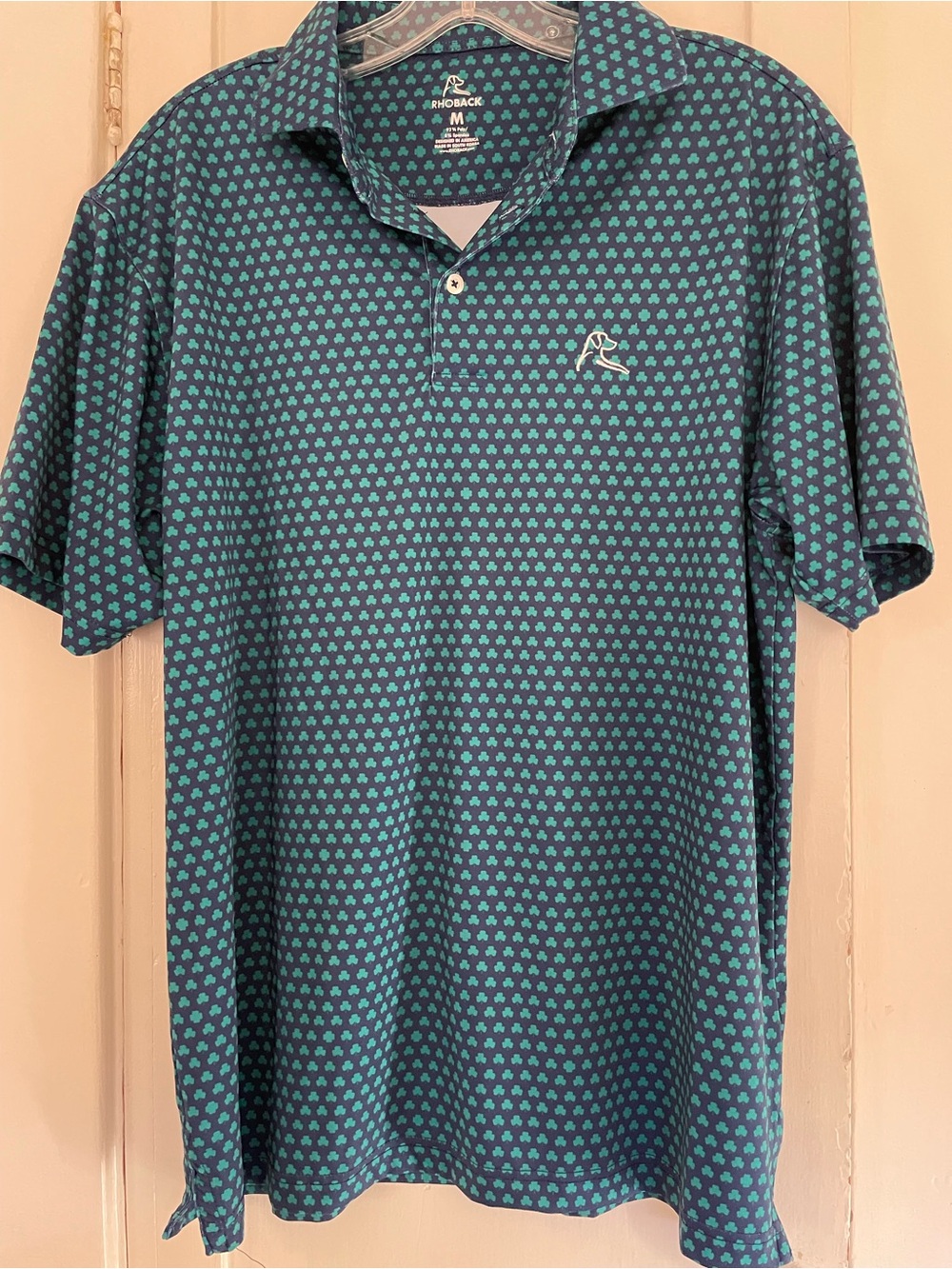 Rhoback Blue Polo with four leaf clover Micro-Pattern medium